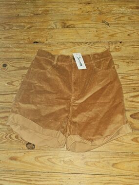 Simple Cognac Corduroy High-Waist Women's Shorts